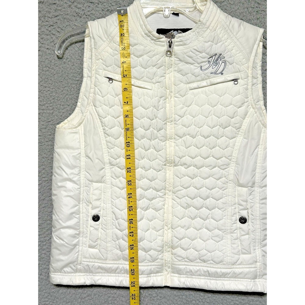 Womens Harley Davidson S‎ Cream Honeycomb Quilted Puffer Vest Embroidered - Picture 4 of 12